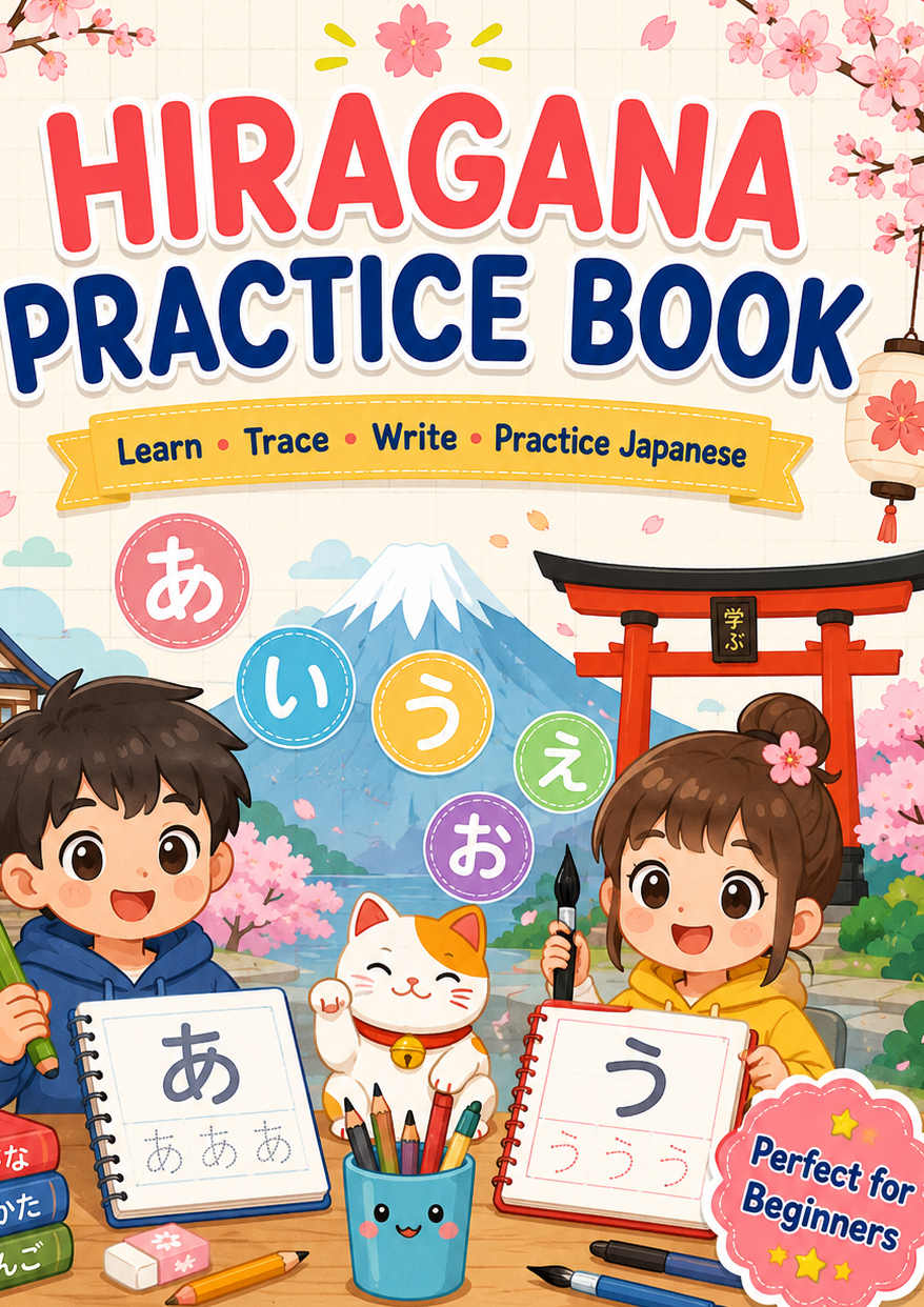 Learn Japanese Hiragana Practice Workbook for Beginners (Digital PDF)